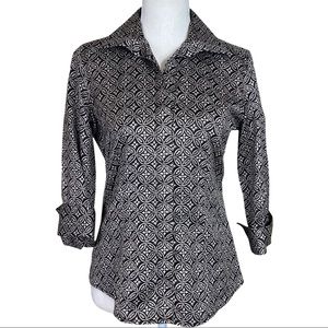 Talbots Dark Brown And Cream Print Button Down Top Size 4P